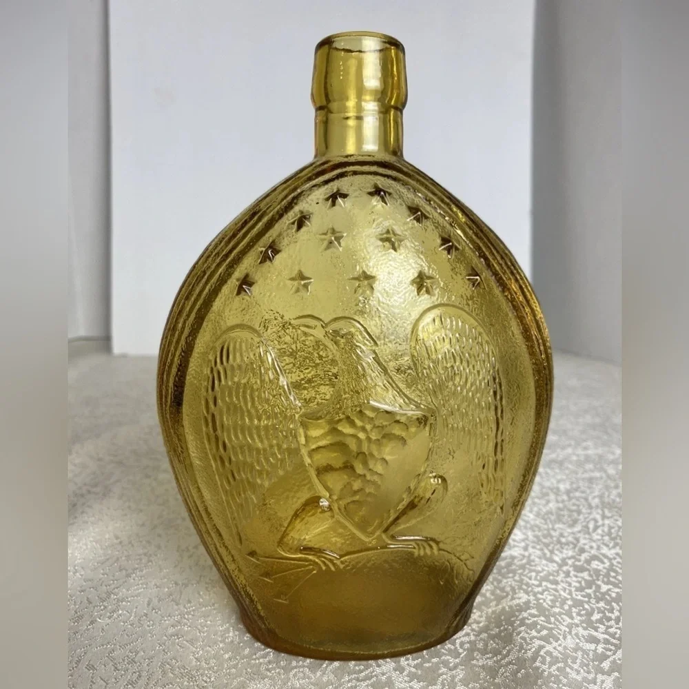 Vintage Glass Eagle Embossed Flask Collectible Bottle Home Decor Green Glassware - Picture 3 of 12